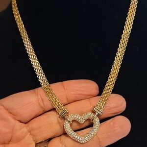 Gold Over Sterling Silver Heart Necklace with Crystal CZ's